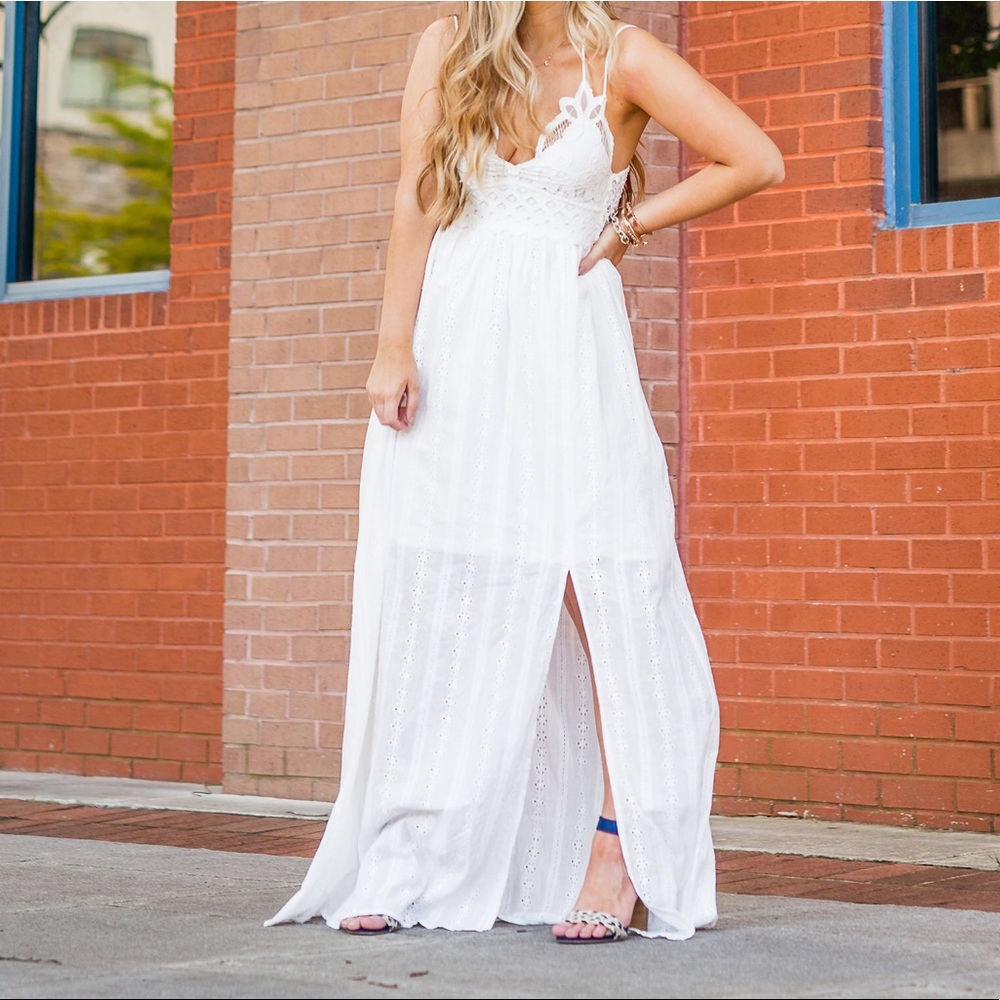 White lace maxi dress